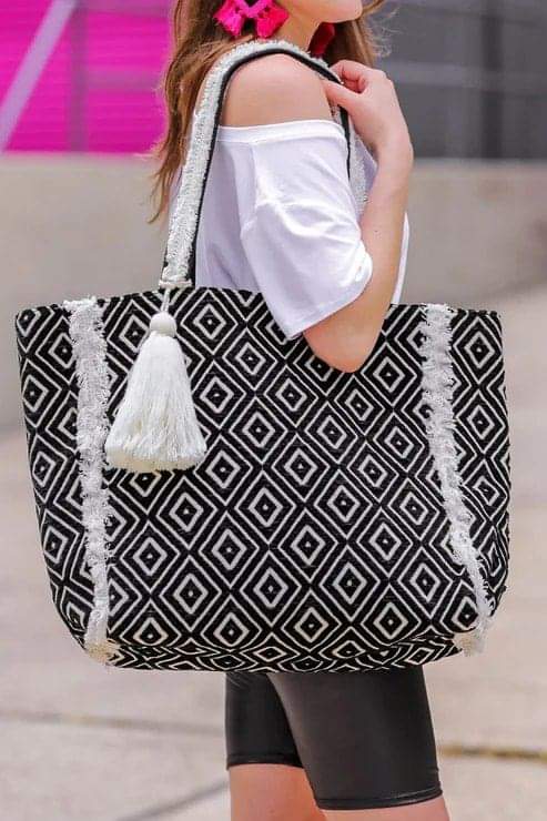 Jess Lea Black Printed Canvas Tote