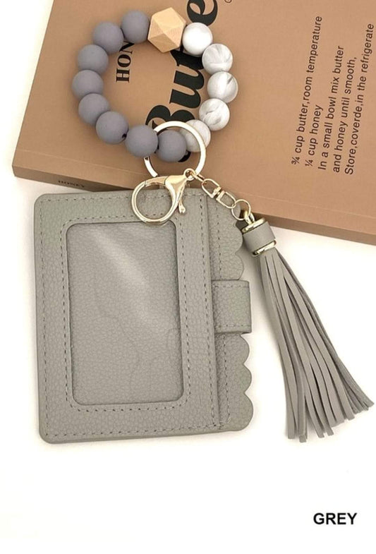 Gray Beaded Wristlet Card Holder