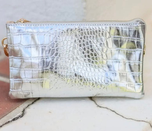 Caroline Hill Liz Platinum Snakeskin Crossbody Wristlet