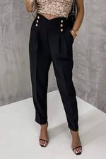 Black Pleated Trouser with gold buttons