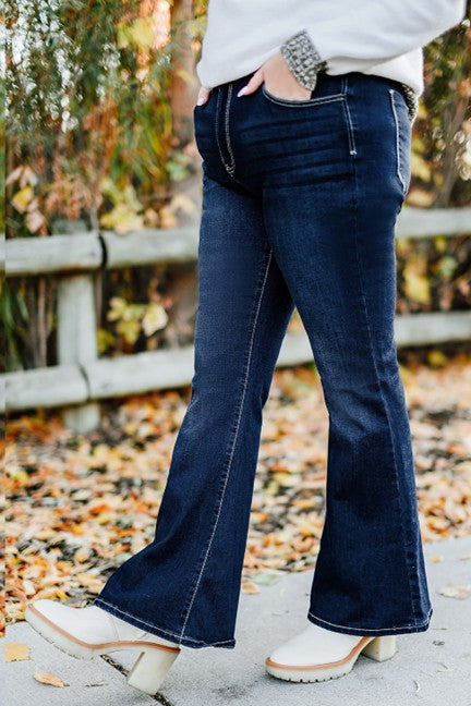 PLUS Deep Blue Mid-Rise Non-Distressed Flare Jeans