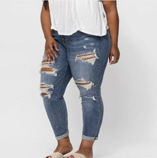 Judy Blue Plus Mid-Rise Boyfriend Destroyed Jeans