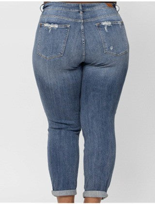 Judy Blue Plus Mid-Rise Boyfriend Destroyed Jeans