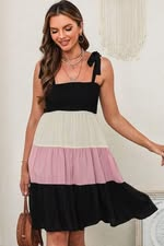 Colorblock Tie Shoulder Sundress