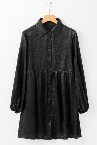 Black Metallic Button Down Dress