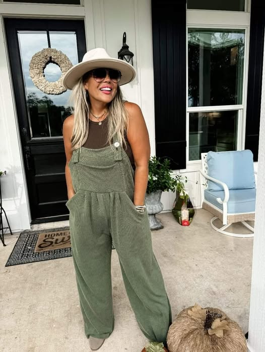 Blakeley Olive Ribbed Overalls
