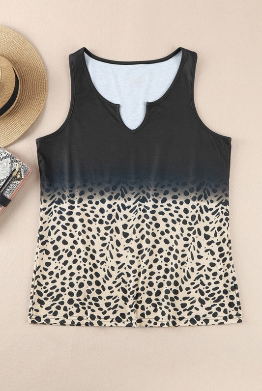 Split Neck Black & Animal Print Tank