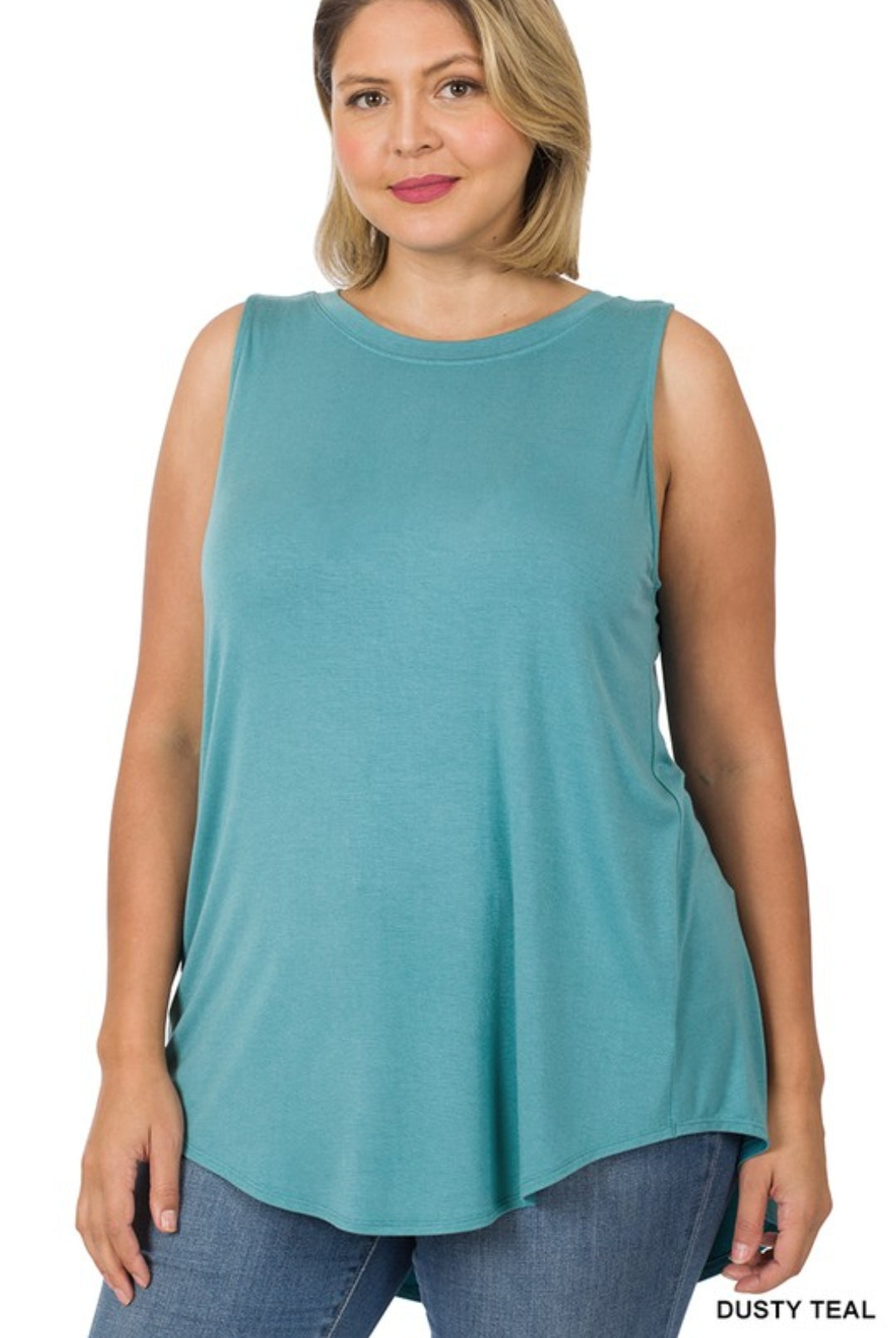 PLUS Size Dusty Teal Sleeveless Hi-Low Hem