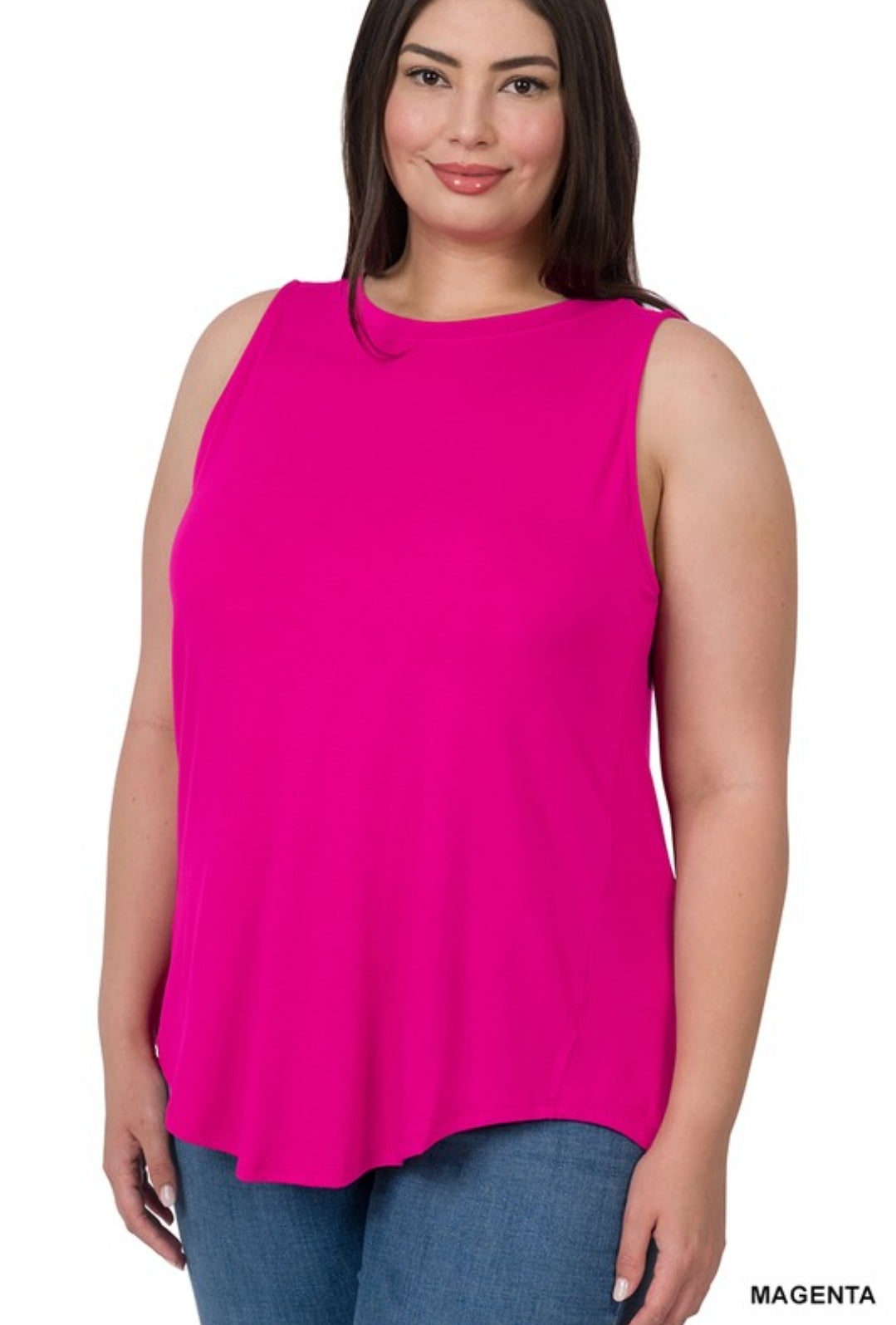 PLUS Size Deep Pink Sleeveless Hi-Low Hem