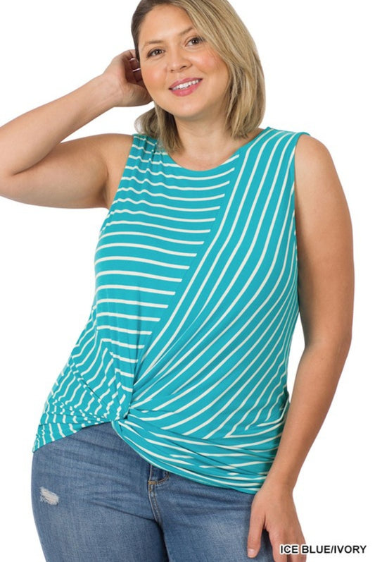 Turquoise and White Stripe Tank