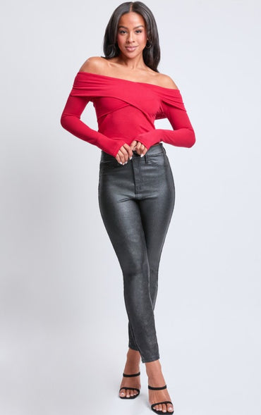 YMI Juniors & Junior PLUS High-Rise Metallic Black Skinny Jeans