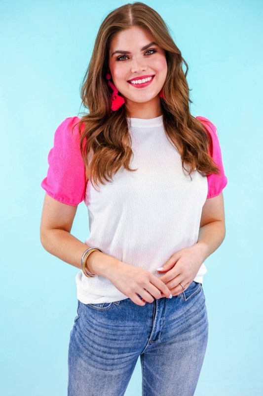 Jess Lea Textured White & Pink Short Sleeve