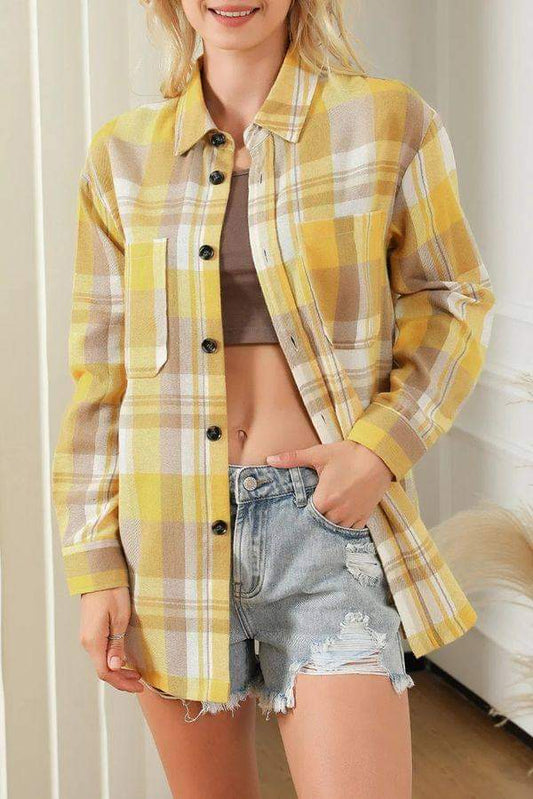 Yellow Plaid Button Down Shacket