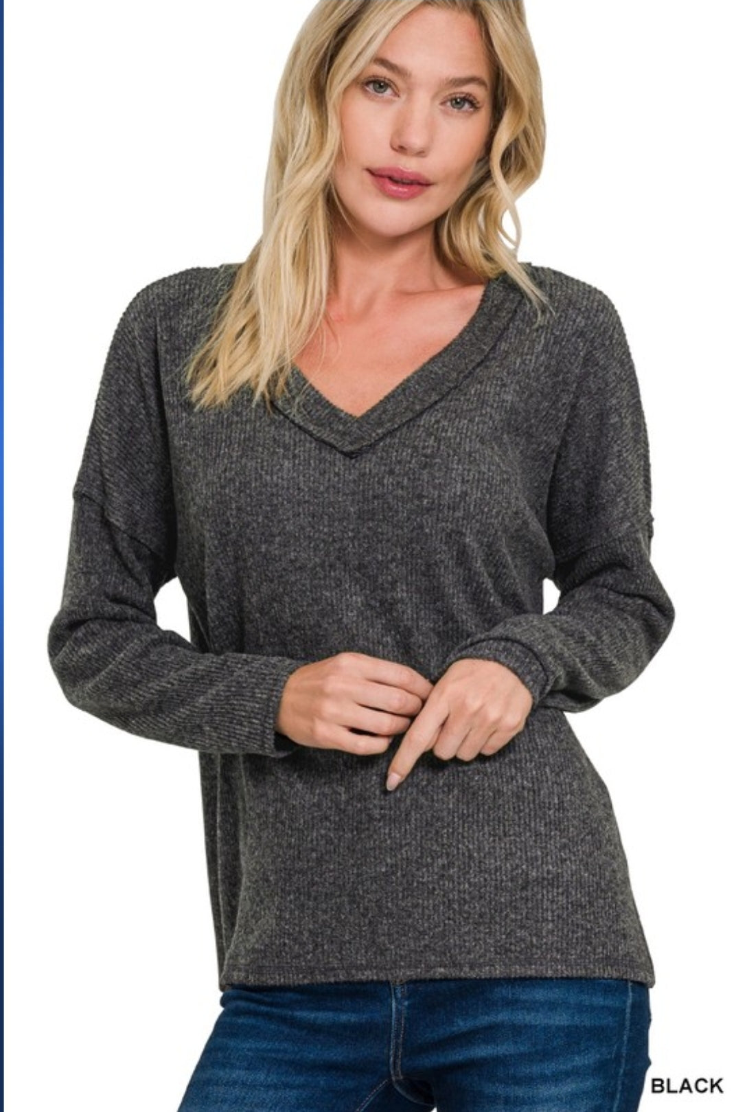 Zenana Brushed V-neck Long Sleeve Top