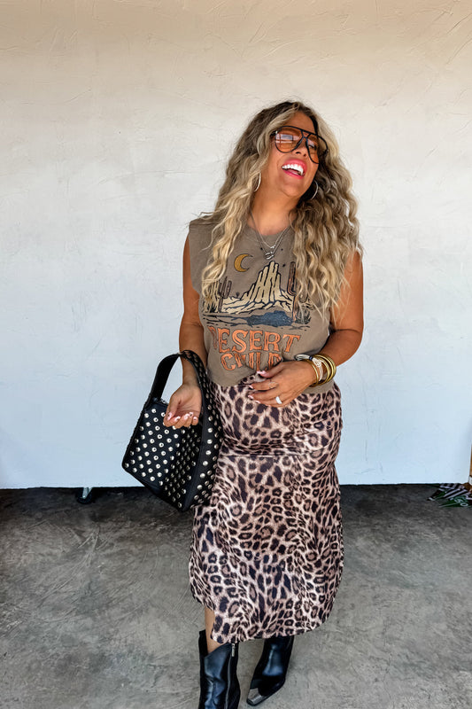 Blakeley Cheetah Animal Print Flowy Midi Skirt