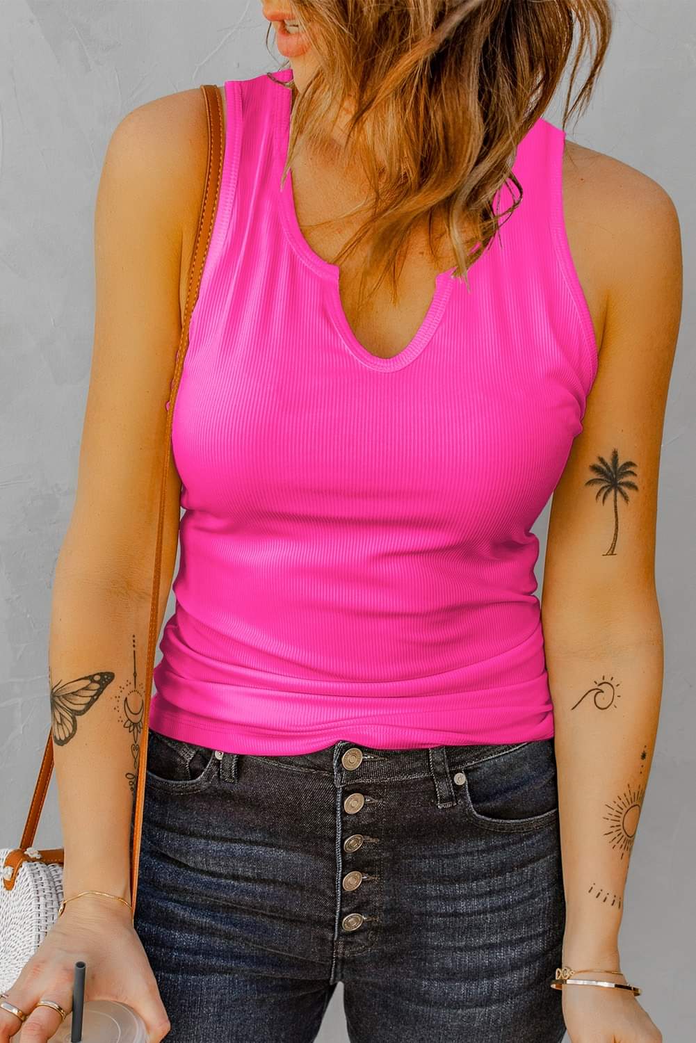 Ribbed Tank Notch Neckline