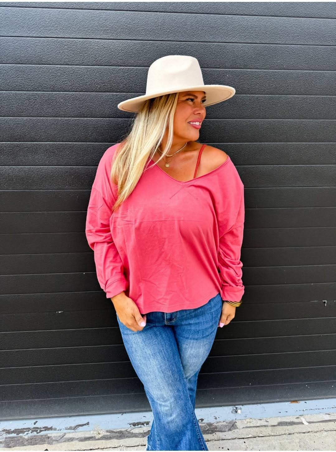 Blakeley Rusty Rose Slouchy Boyfriend Long Sleeve Top