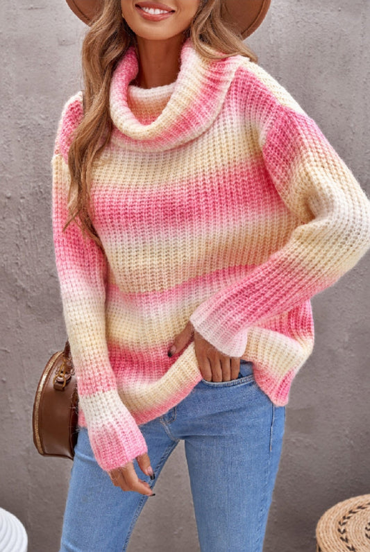 Pink Yellow Cowl Sweater