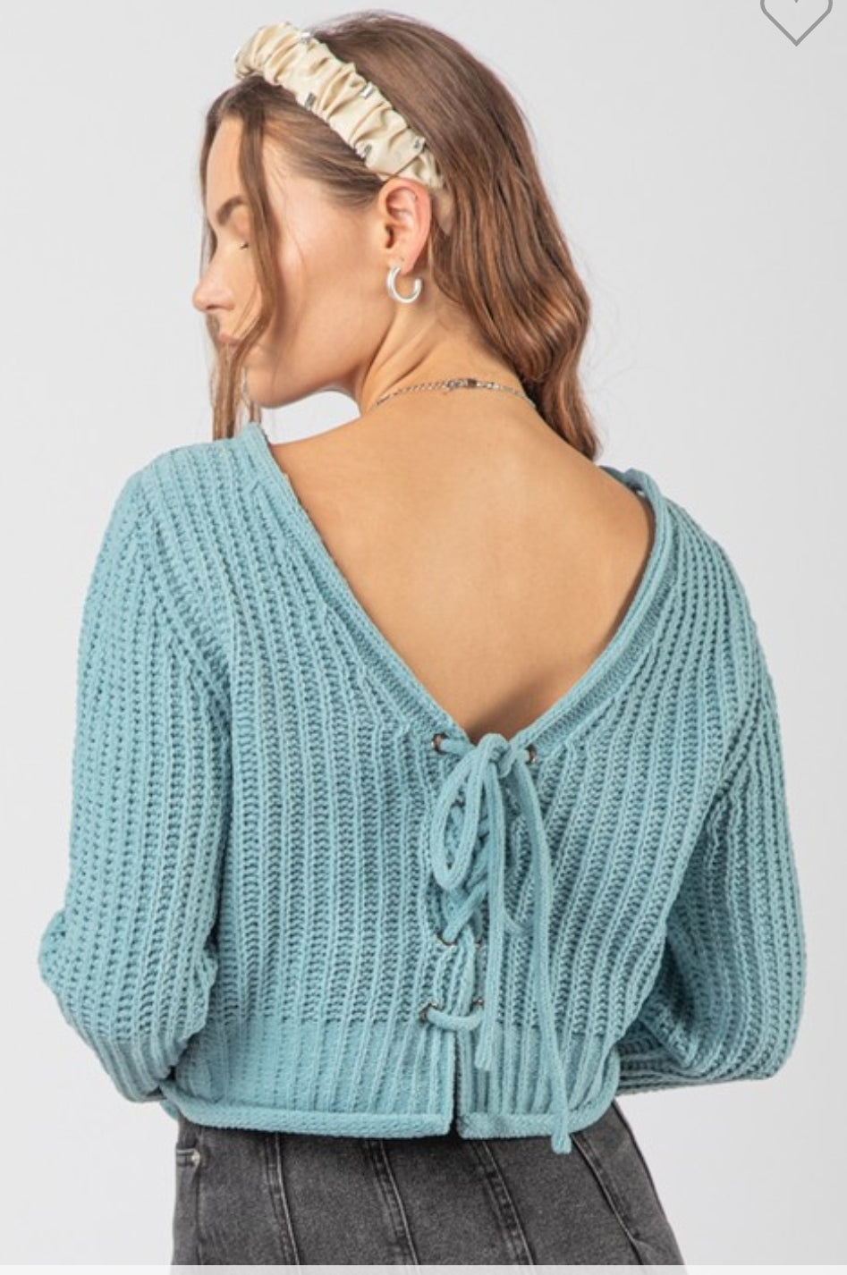 Very J Sweater with Lace Up Back