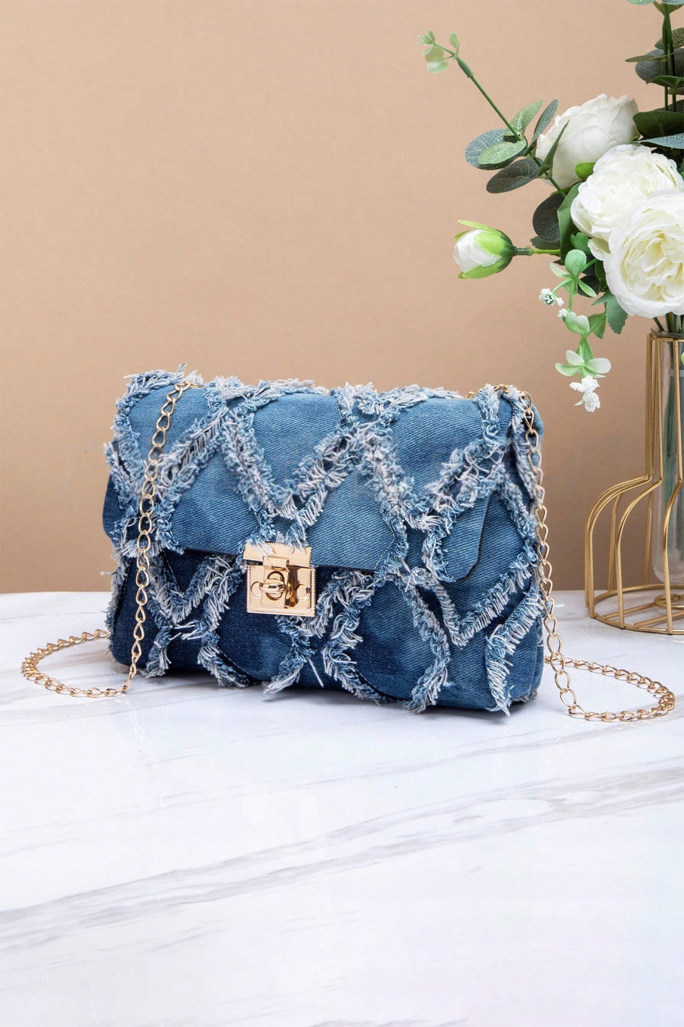 Denim Purse with Removeable Gold Chain
