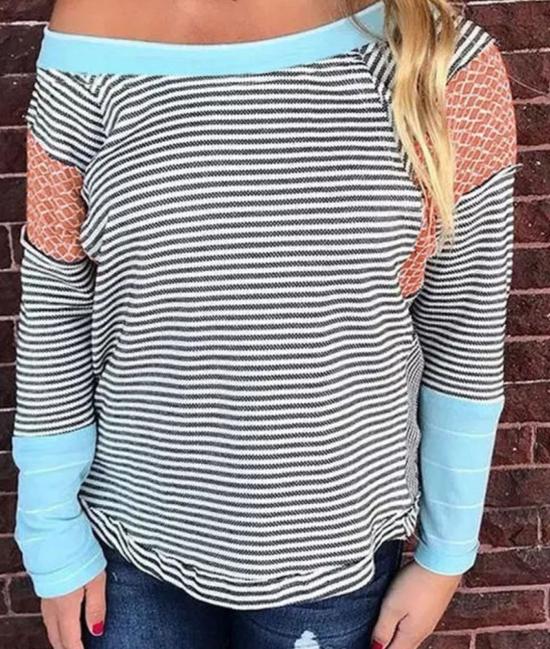 Multi Color Striped Colorblock Patchwork Long Sleeve Top