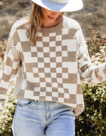 Khaki Checkered Sweater