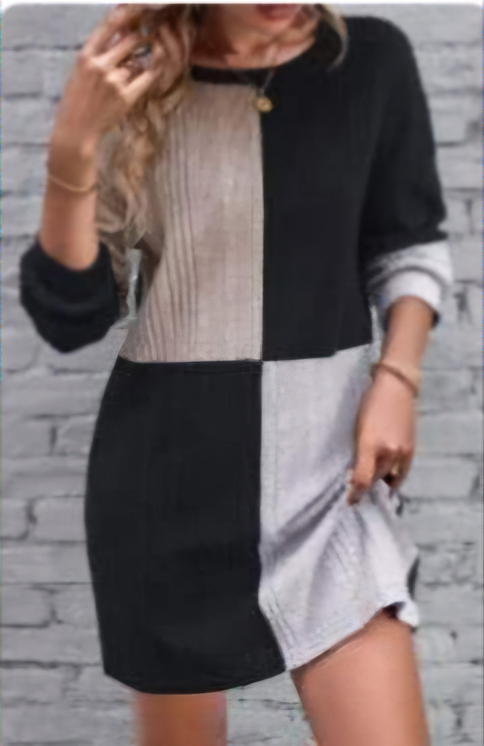 Black & Neutral Colorblock Sweater Dress