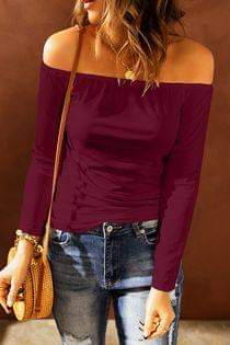 Wine Fitted Off Shoulder Top