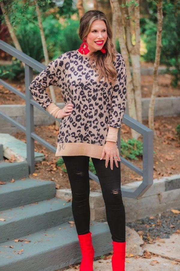 Jess Lea Taupe Leopard Long Sleeve Tunic
