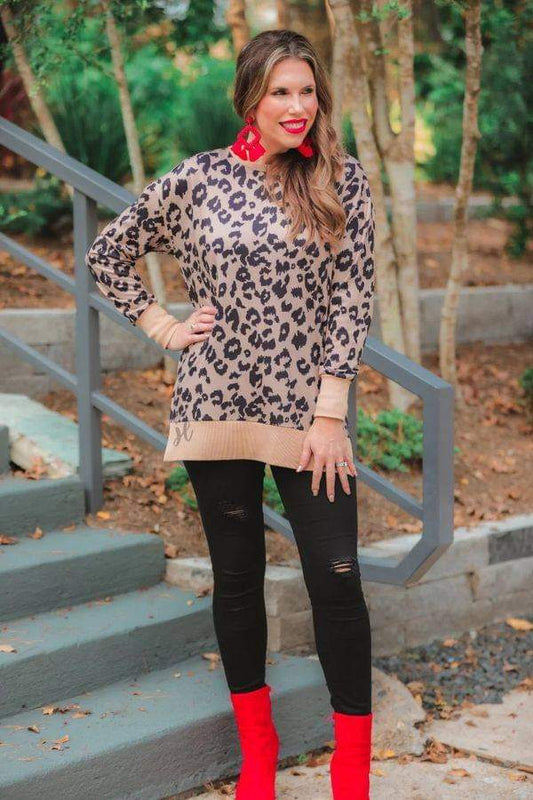 Jess Lea Taupe Leopard Long Sleeve Tunic
