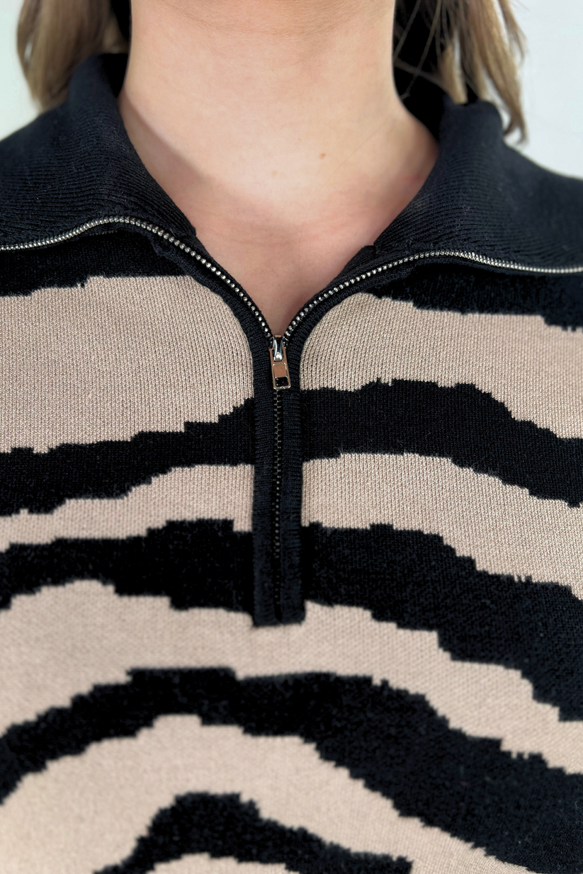 Jess Lea Zebra Quarter Zip Pullover Sweater