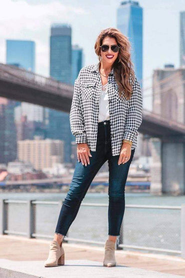 Jess Lea Black White Houndstooth Button Down Shacket