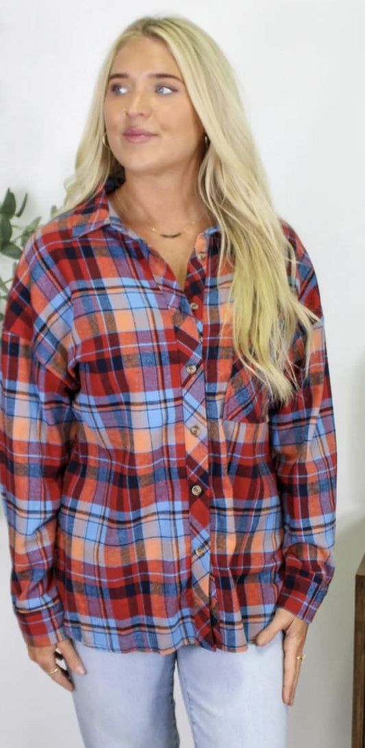 Multi Color Plaid Button Down Shirt
