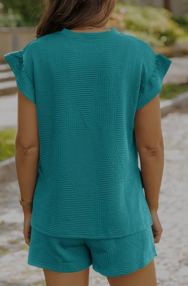 2 pc. Aqua Textured Short Set