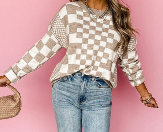Khaki Checkered Sweater
