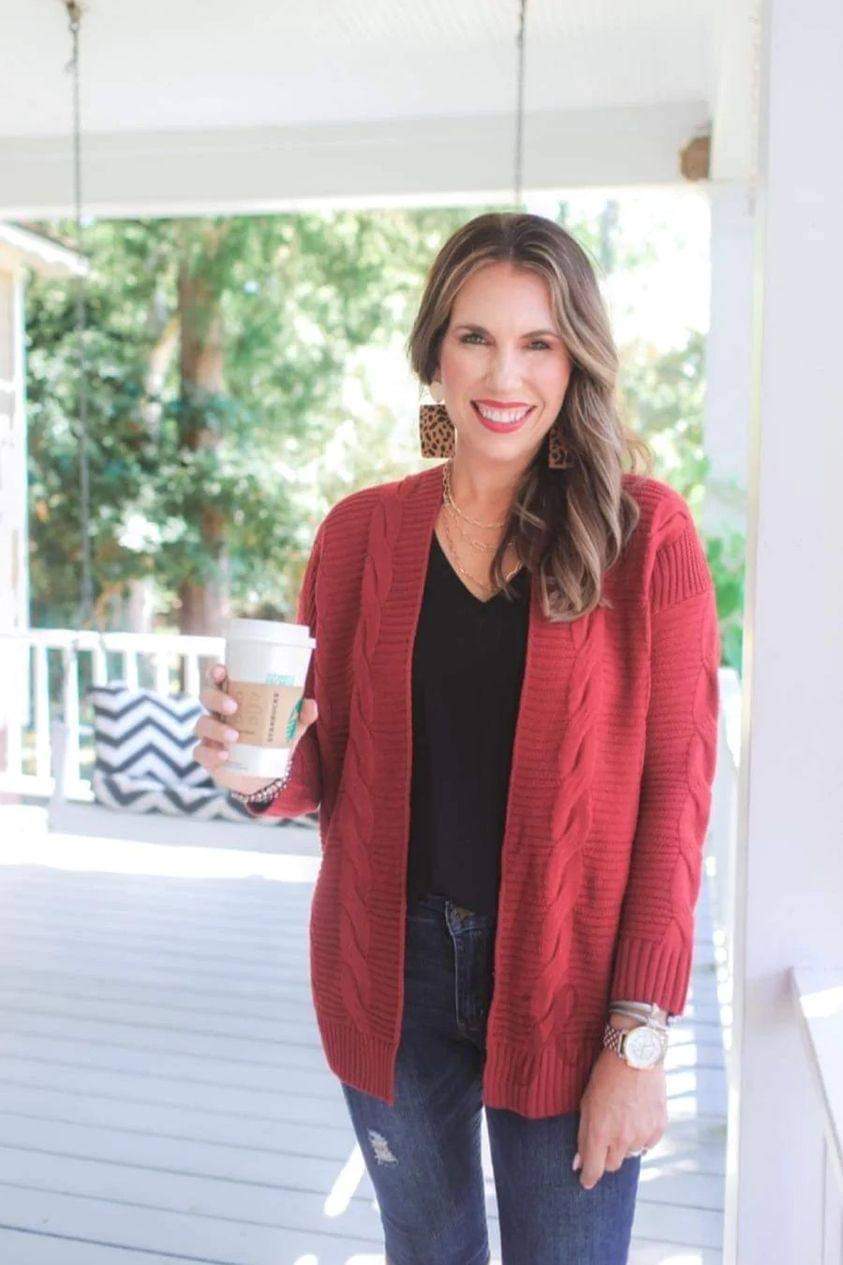 Jess Lea Plus Cranberry Open Cardigan Sweater