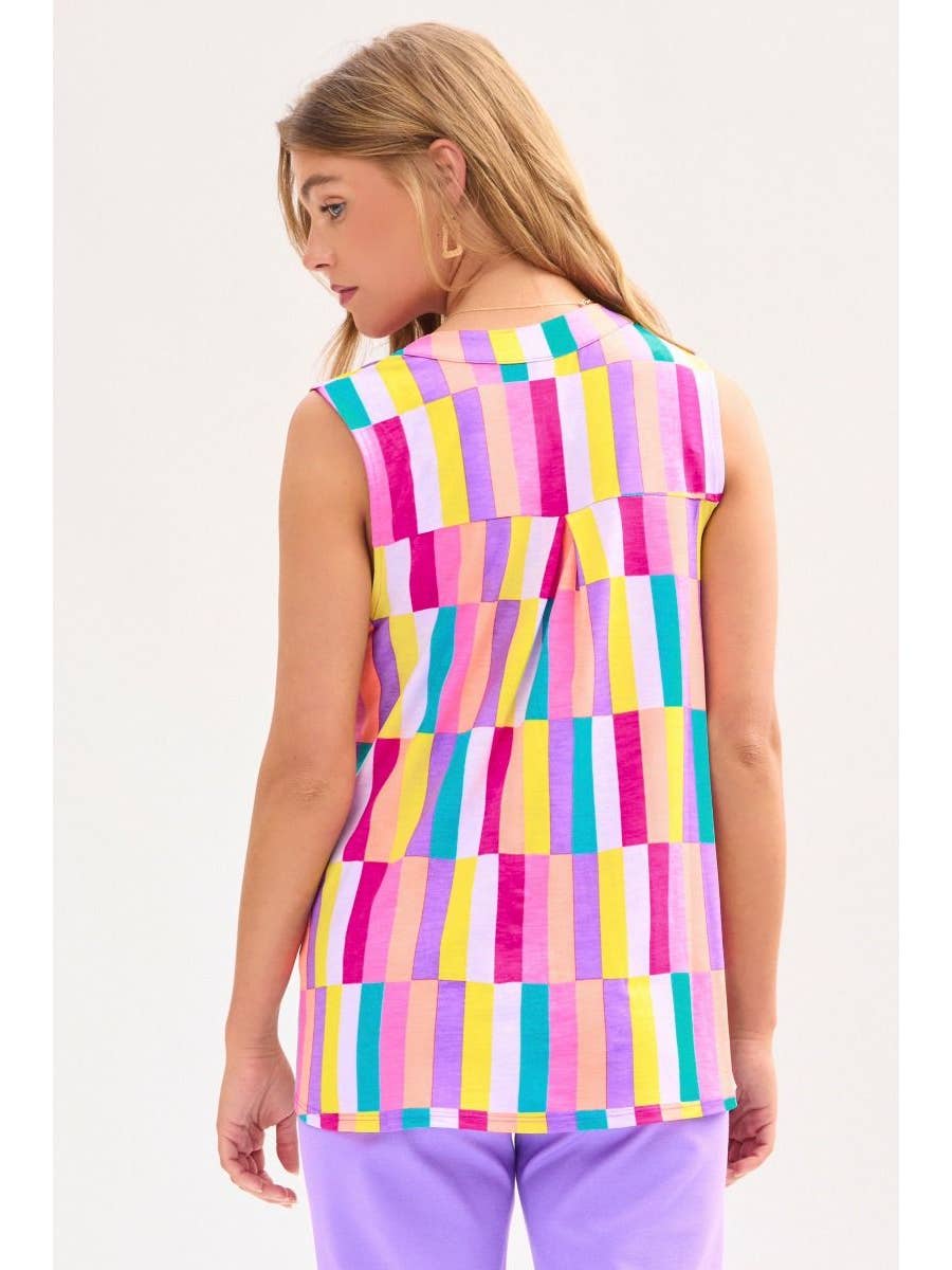Dear Scarlett Multicolor Split Neck Sleeveless Top