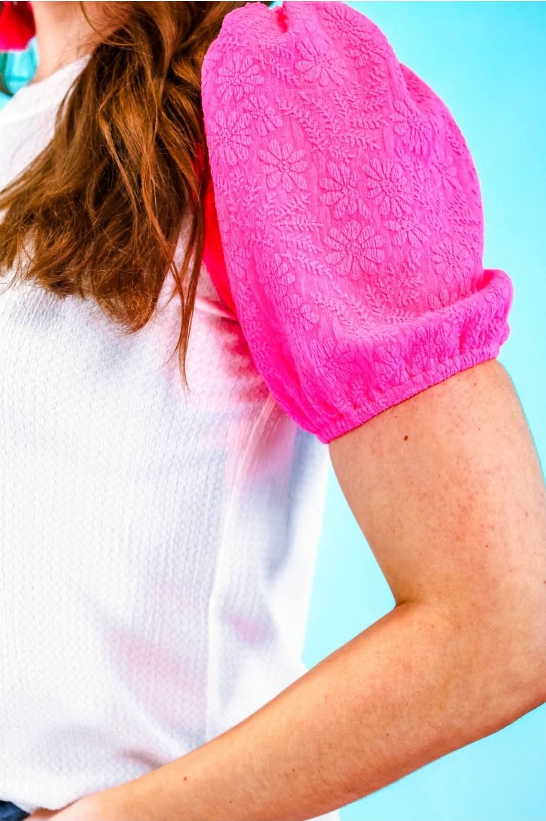 Jess Lea Textured White & Pink Short Sleeve
