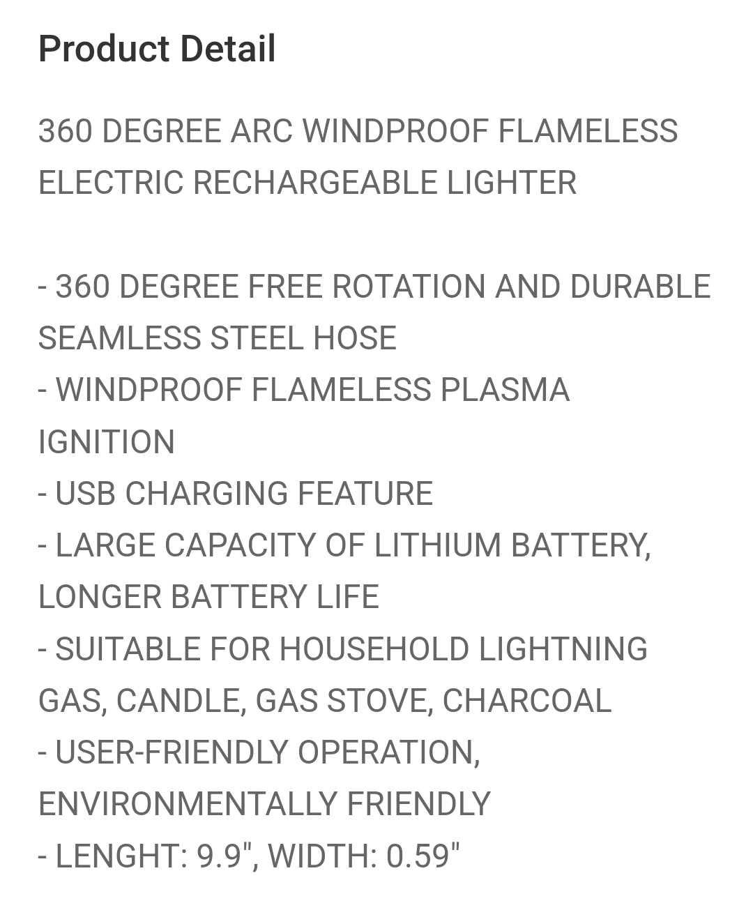 Rechargeable Windproof Flameless Electric Lighter