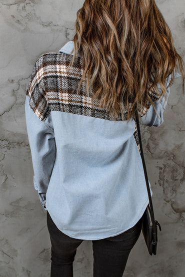 Light Wash Denim & Plaid Jacket