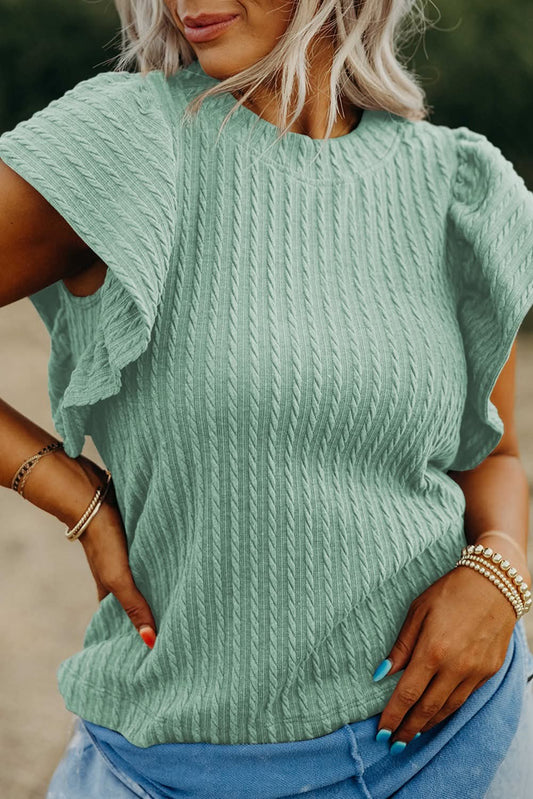 Textured Green Flutter Sleeve Top