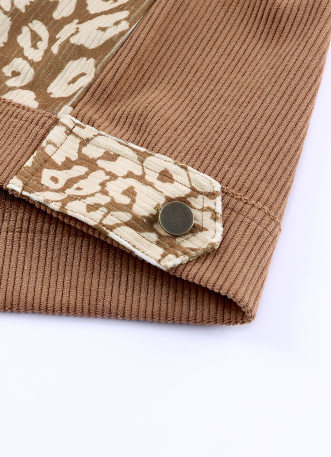 Brown Leopard Colorblock Corduroy Jacket