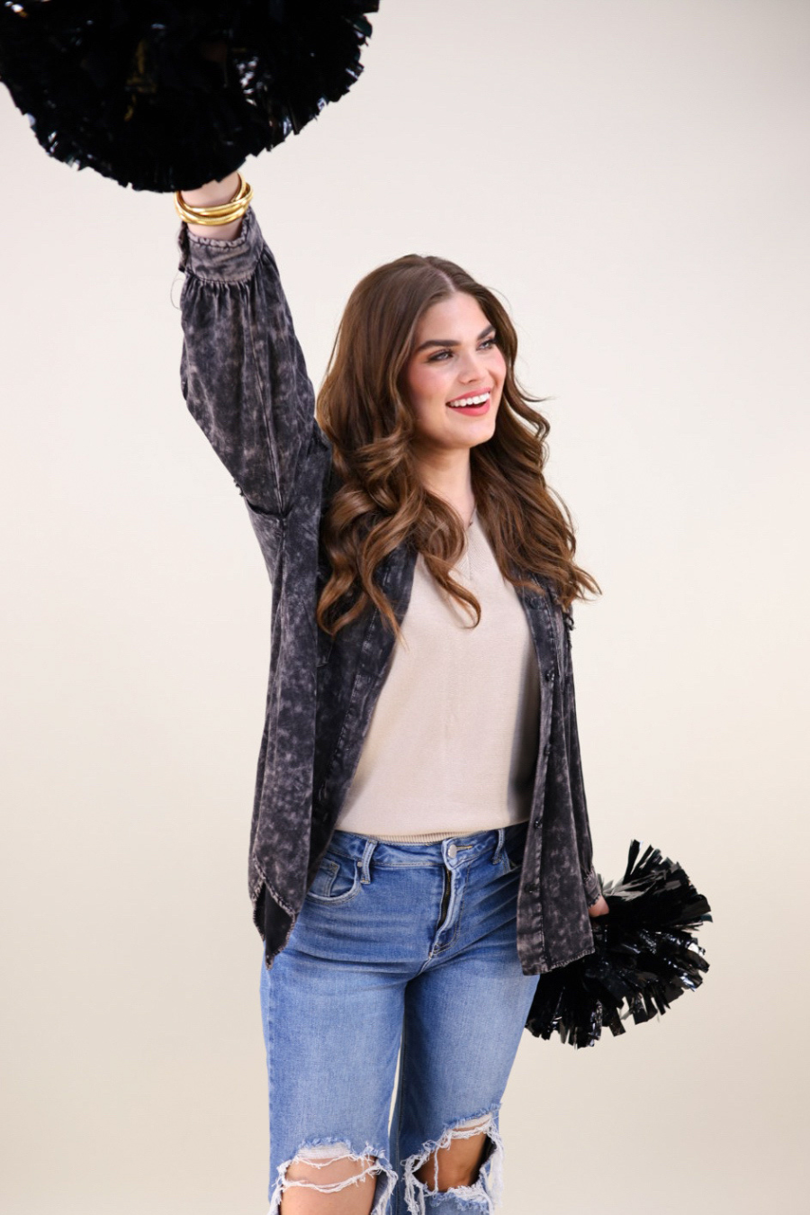 Jess Lea Acid Wash Button Down Shirt