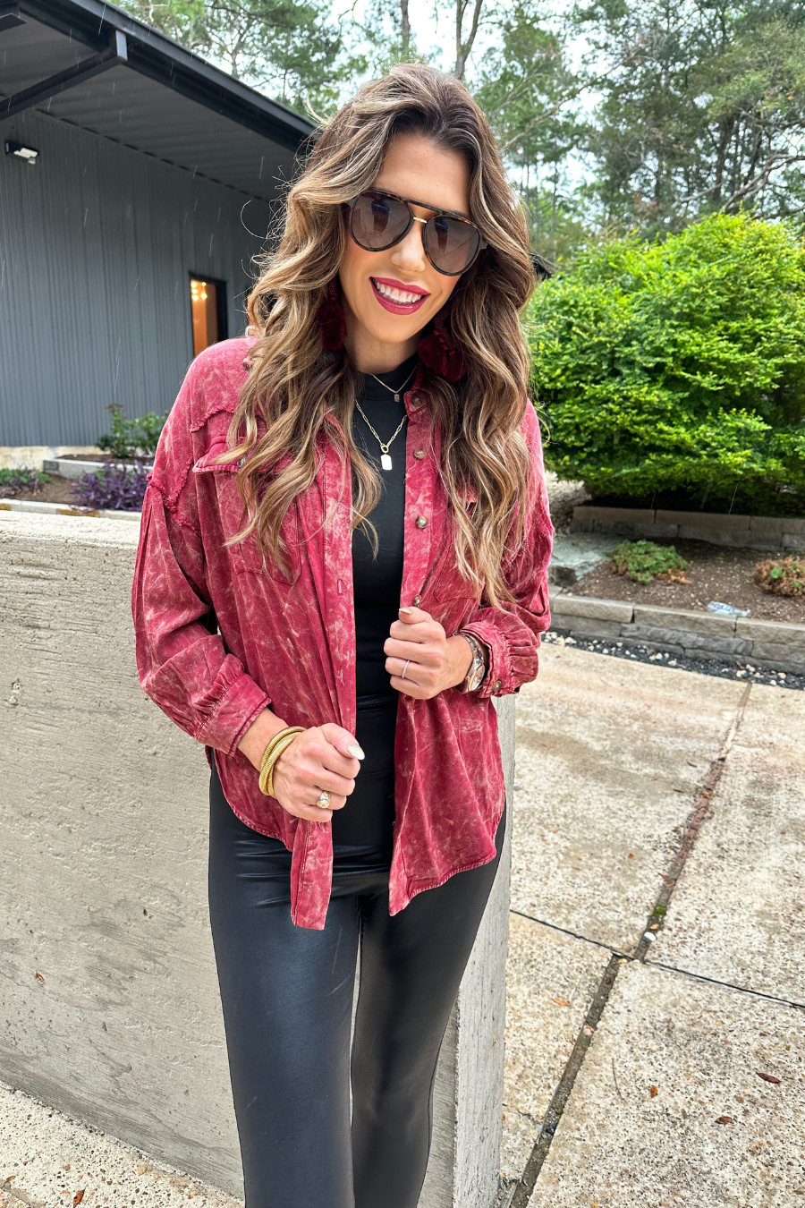 Jess Lea Acid Wash Button Down Shirt