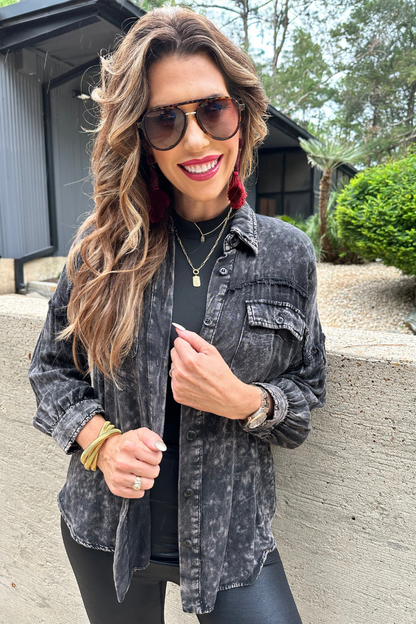 Jess Lea Acid Wash Button Down Shirt