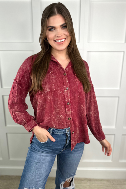 Jess Lea Acid Wash Button Down Shirt