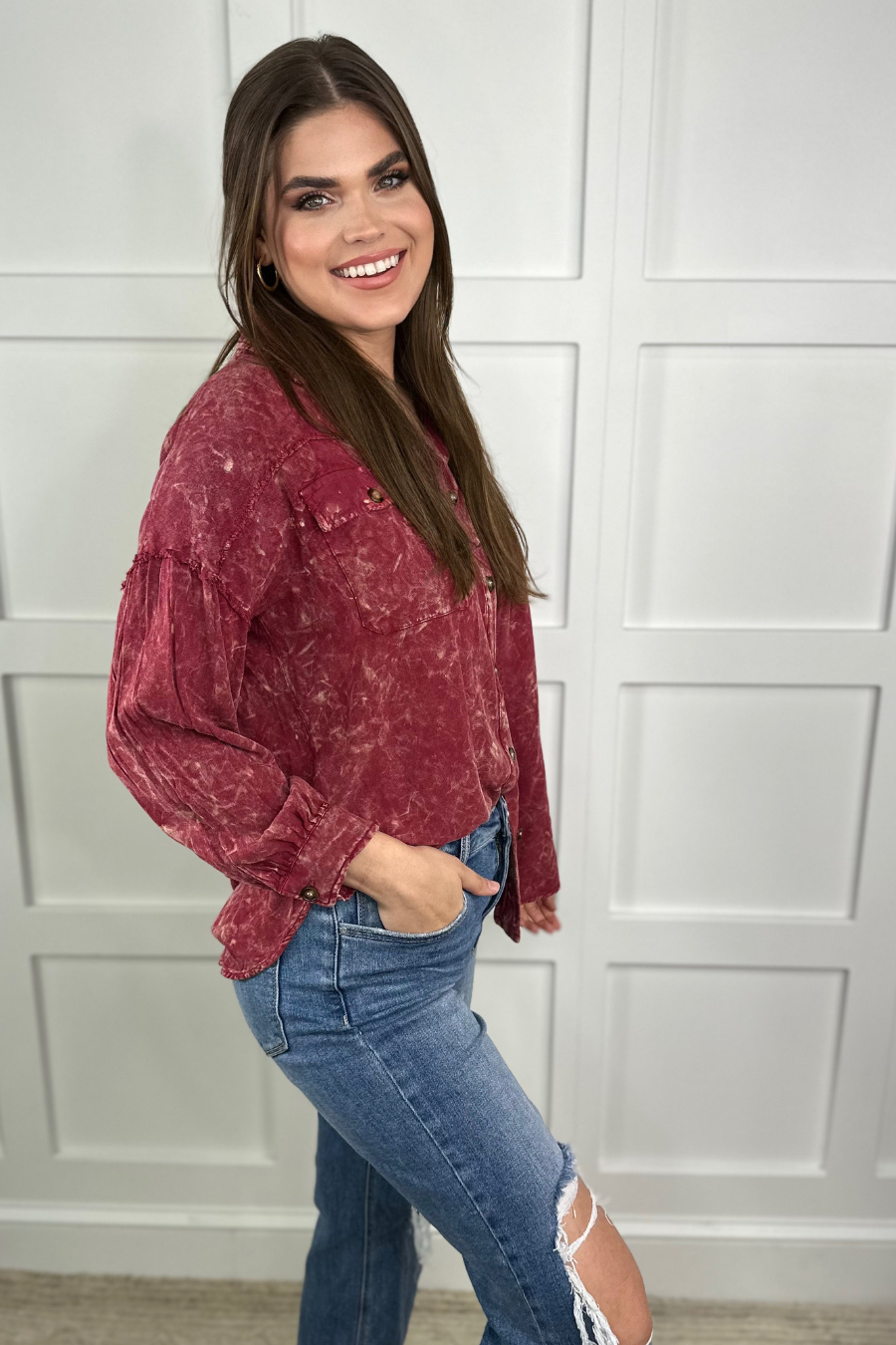 Jess Lea Acid Wash Button Down Shirt