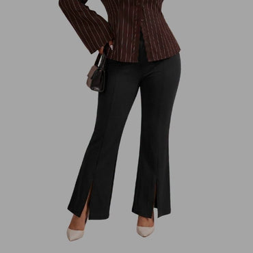 Plus Size High Waist Front Split Hem Flare Pants