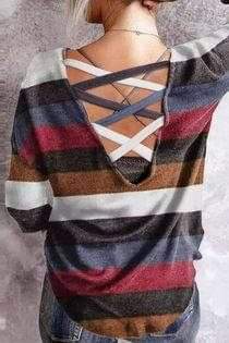 Cross Back Stripe Long Sleeve