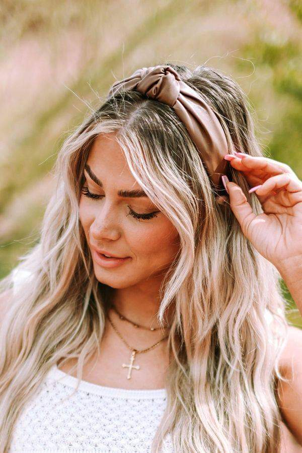Knotted Brown Faux Leather Headband